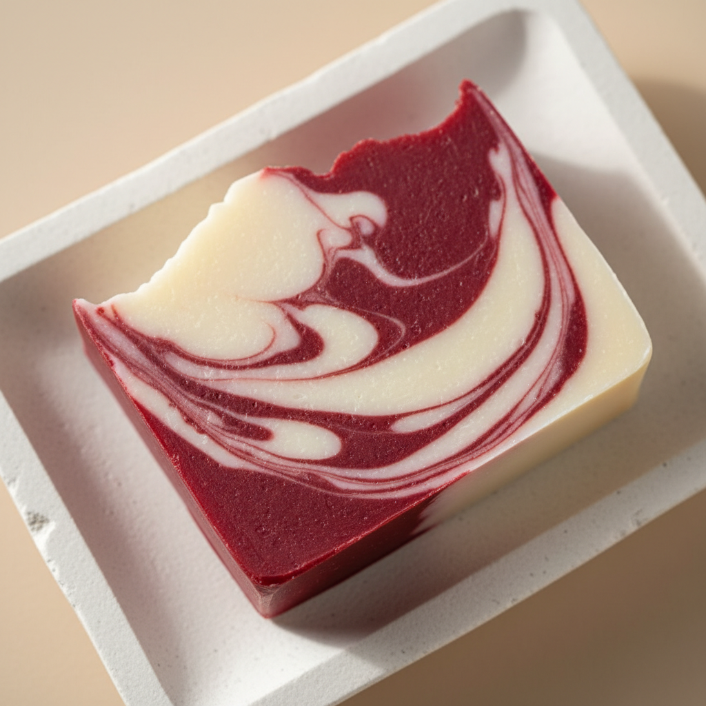 White and red swirl cold process soap