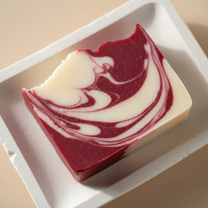 White and red swirl cold process soap
